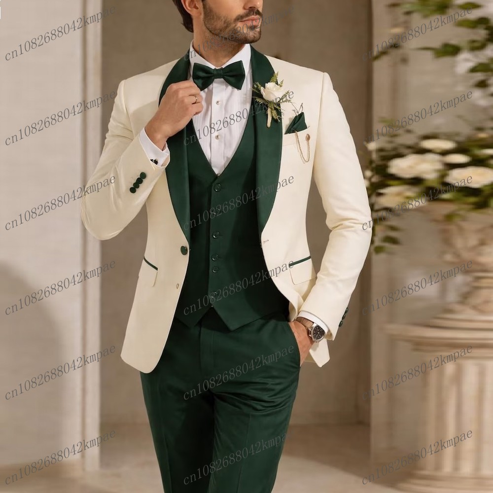 Mens Grooming Tools - New Ivory And Dark Green Formal